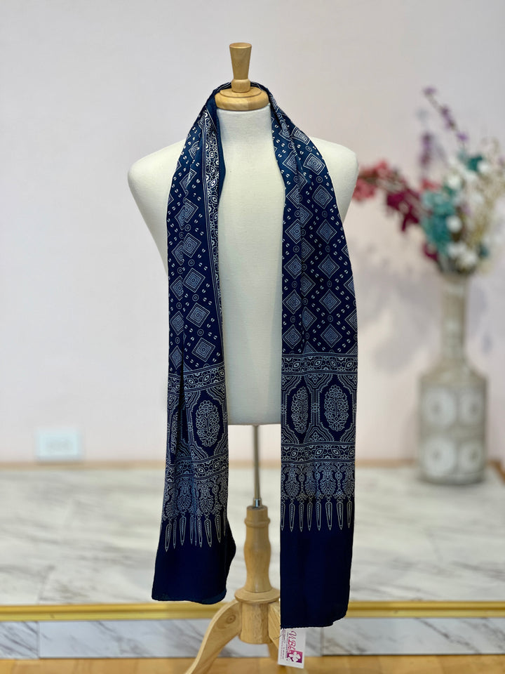 Blue Ajrakh Silk Stole