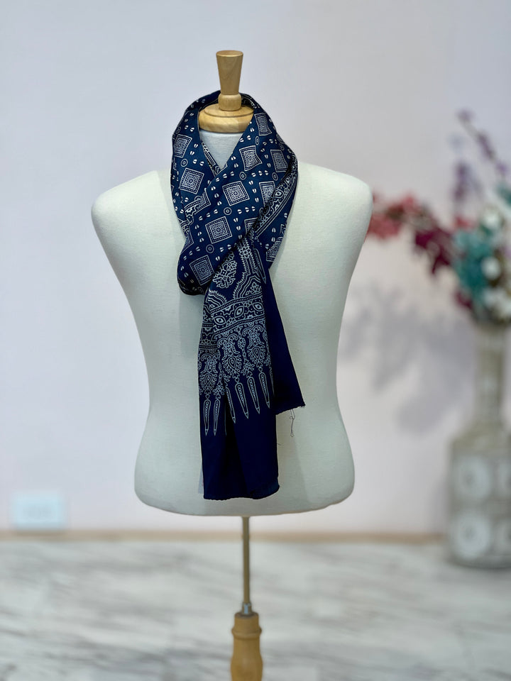 Blue Ajrakh Silk Stole