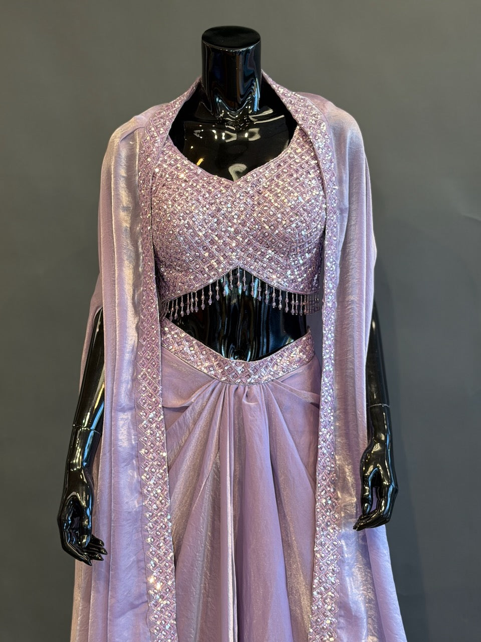 Lavender Embellished Fusion Draped Skirt Set