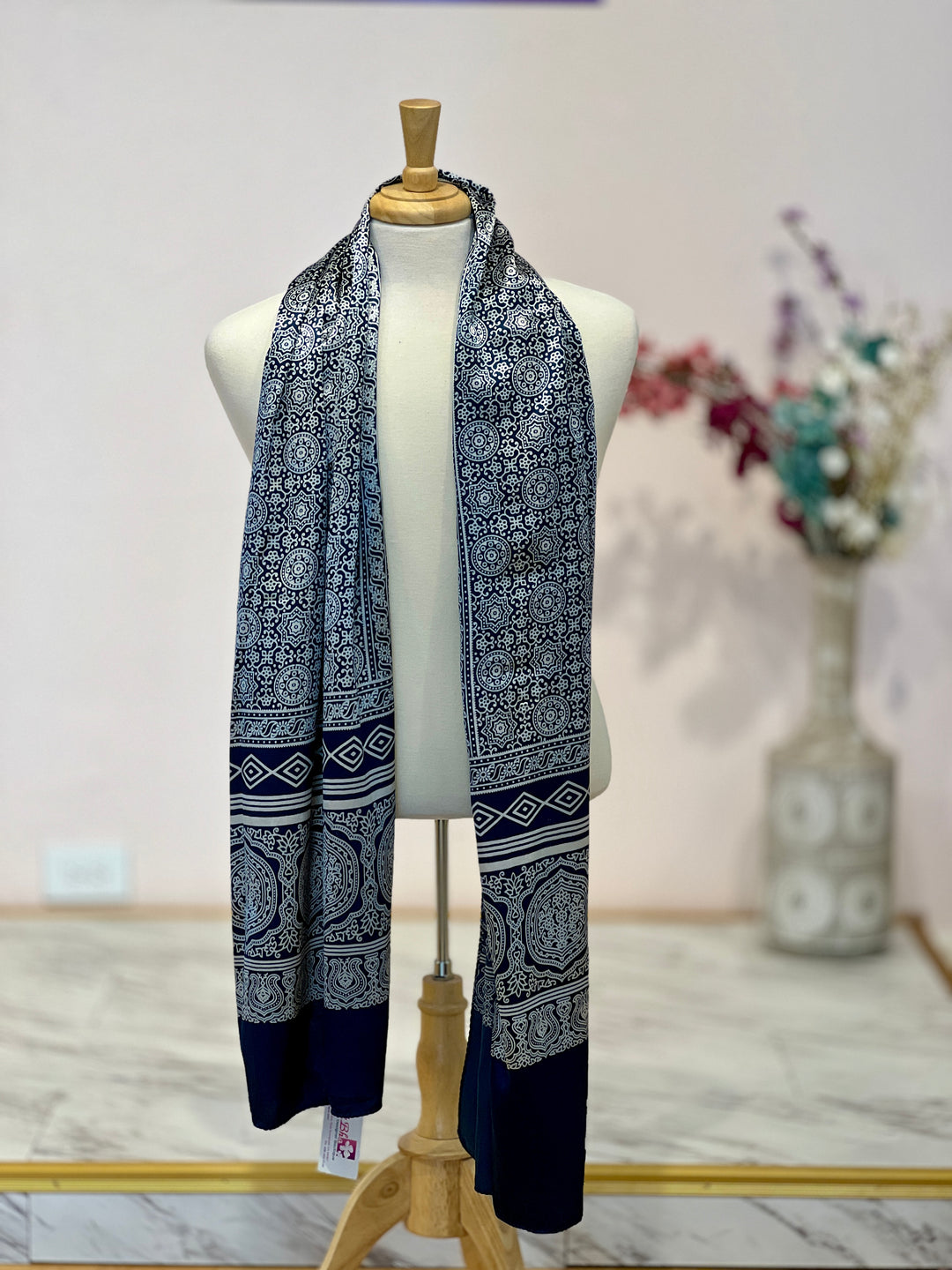 Blue Patola Ajrakh Silk Stole