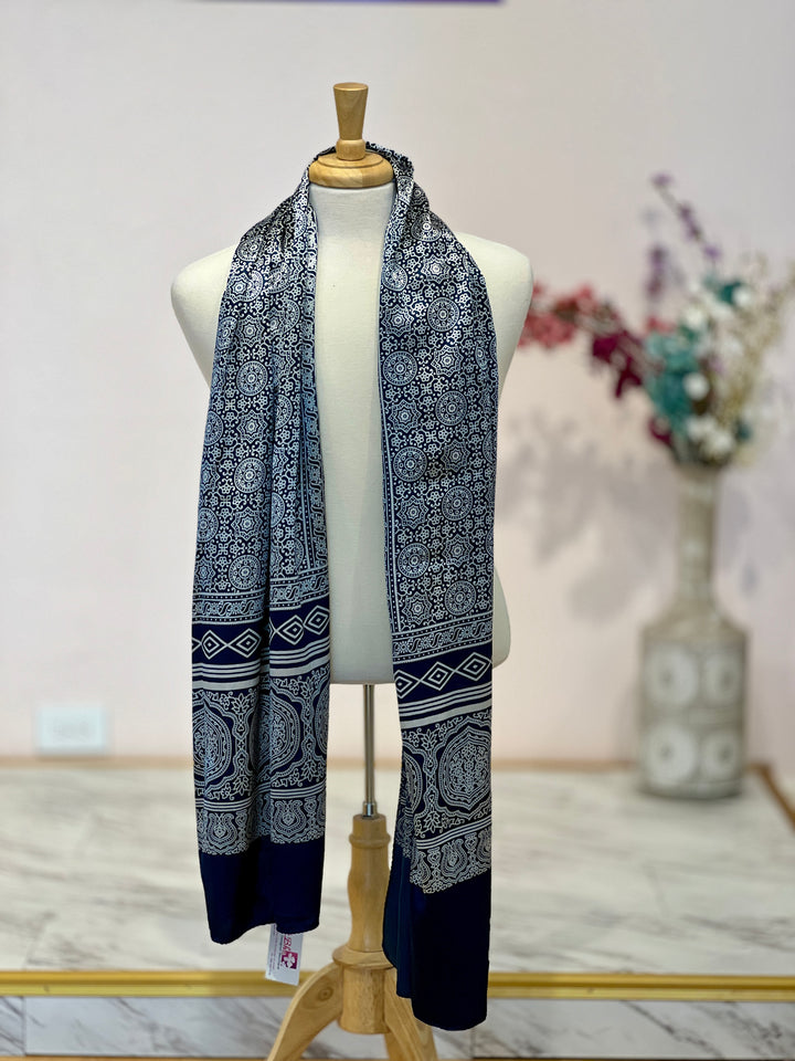 Blue Patola Ajrakh Silk Stole
