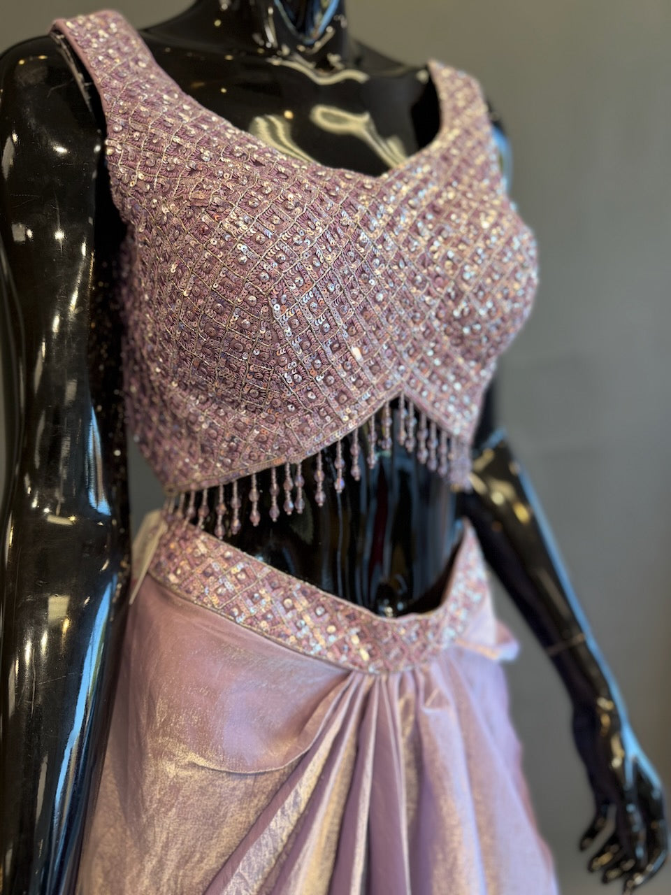Lavender Embellished Fusion Draped Skirt Set