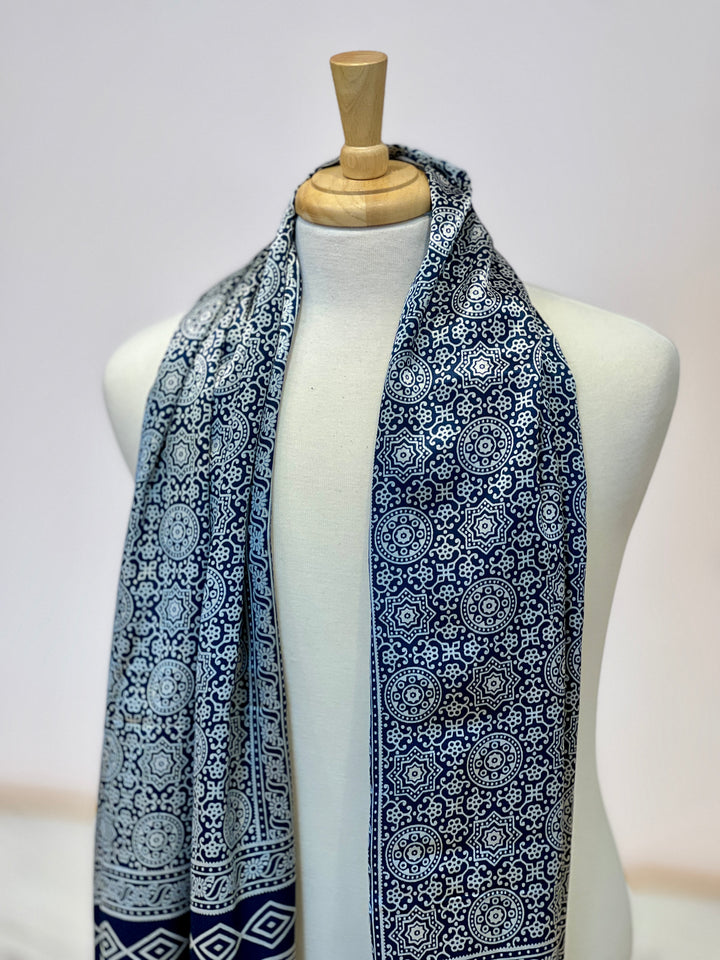 Blue Patola Ajrakh Silk Stole