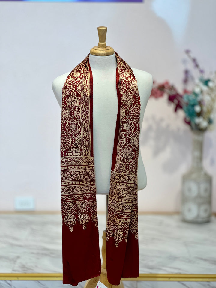 Brink Red Patola Ajrakh Silk Stole
