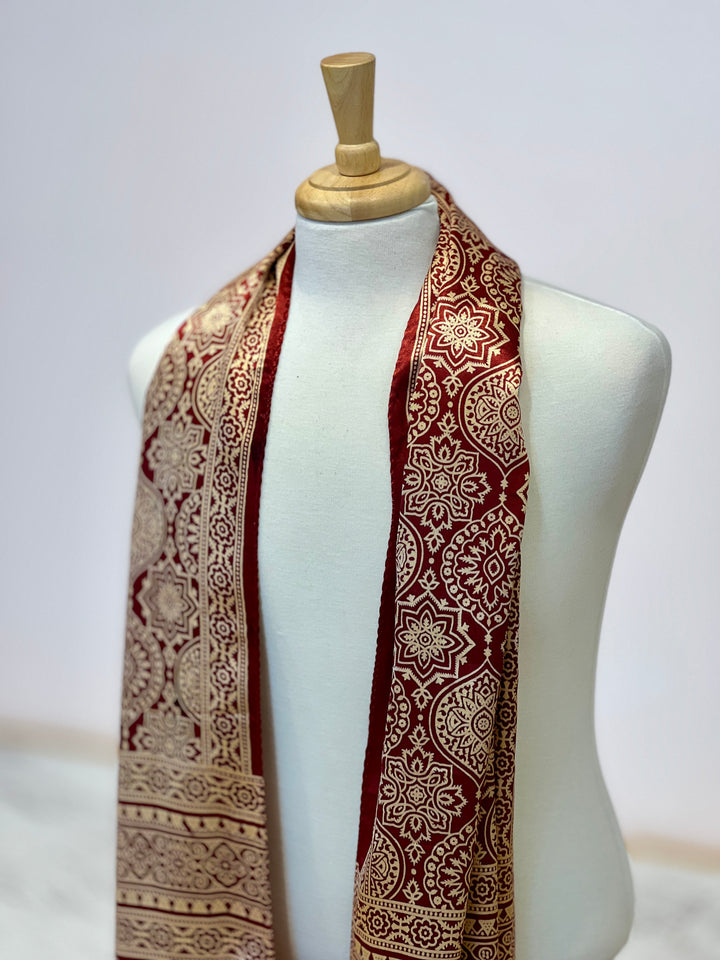 Brink Red Patola Ajrakh Silk Stole