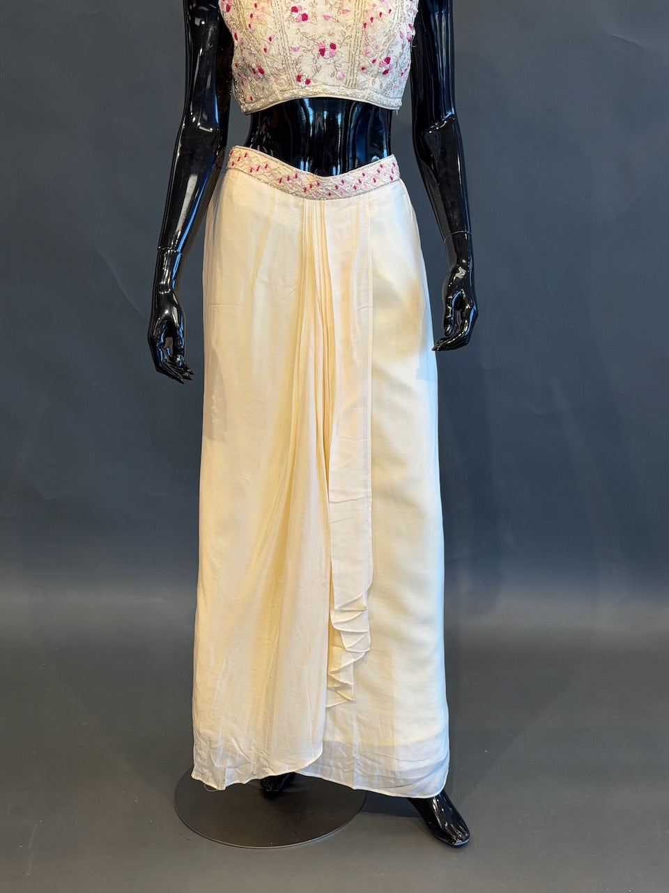 Ivory and Rani Pink Bandhej Cape Embroidered Fusion Draped Skirt Set