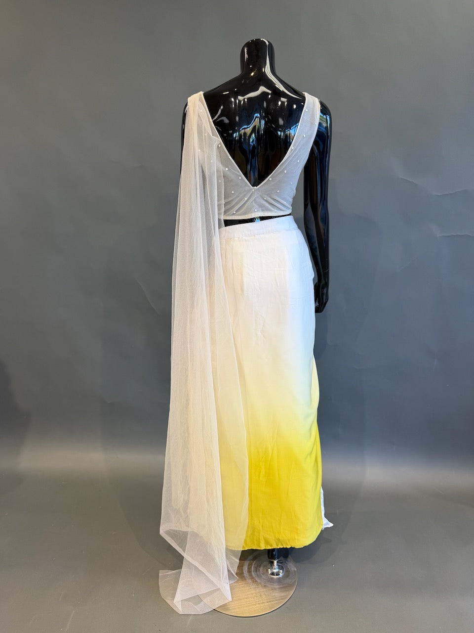 Ivory &amp; Lime Ombre Embellished Fusion Draped Skirt Set