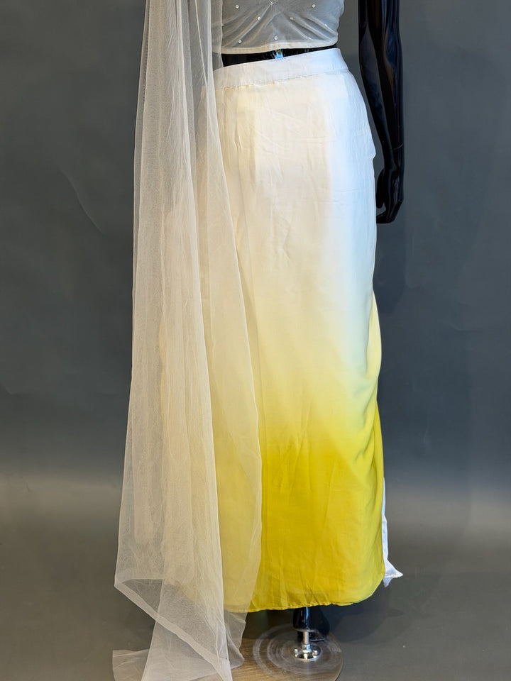 Ivory &amp; Lime Ombre Embellished Fusion Draped Skirt Set