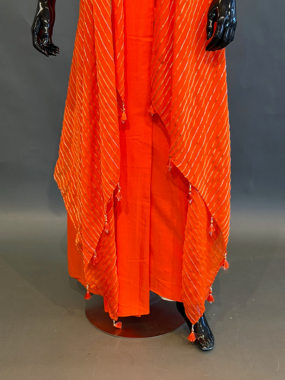 Bright Orange Embroidered Fusion Draped Skirt Set