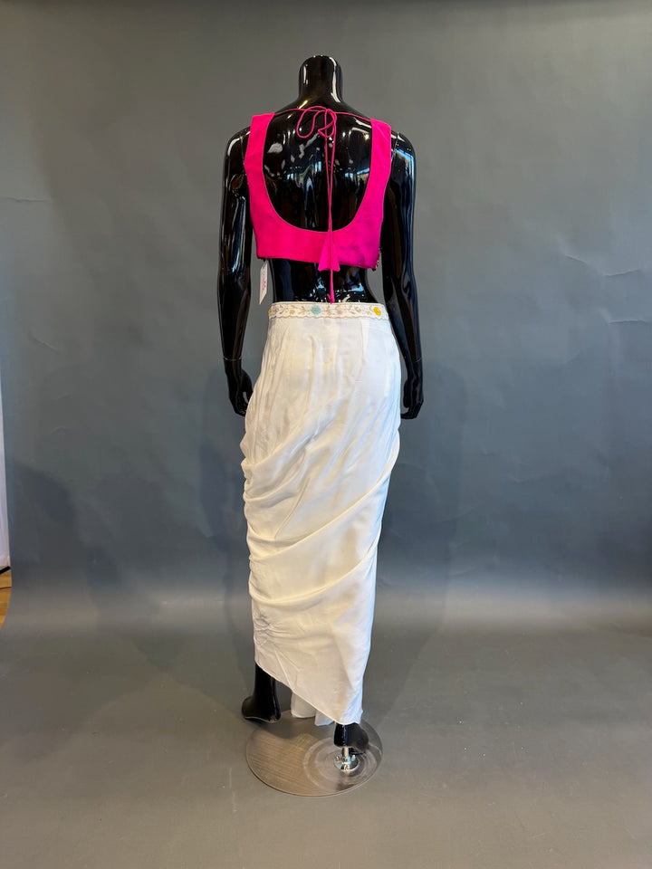Ivory, Rani Pink &amp; Mustard Fusion Draped Skirt Set