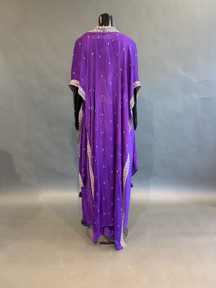 Purple Embellished Cape Fusion Draped Skirt Set