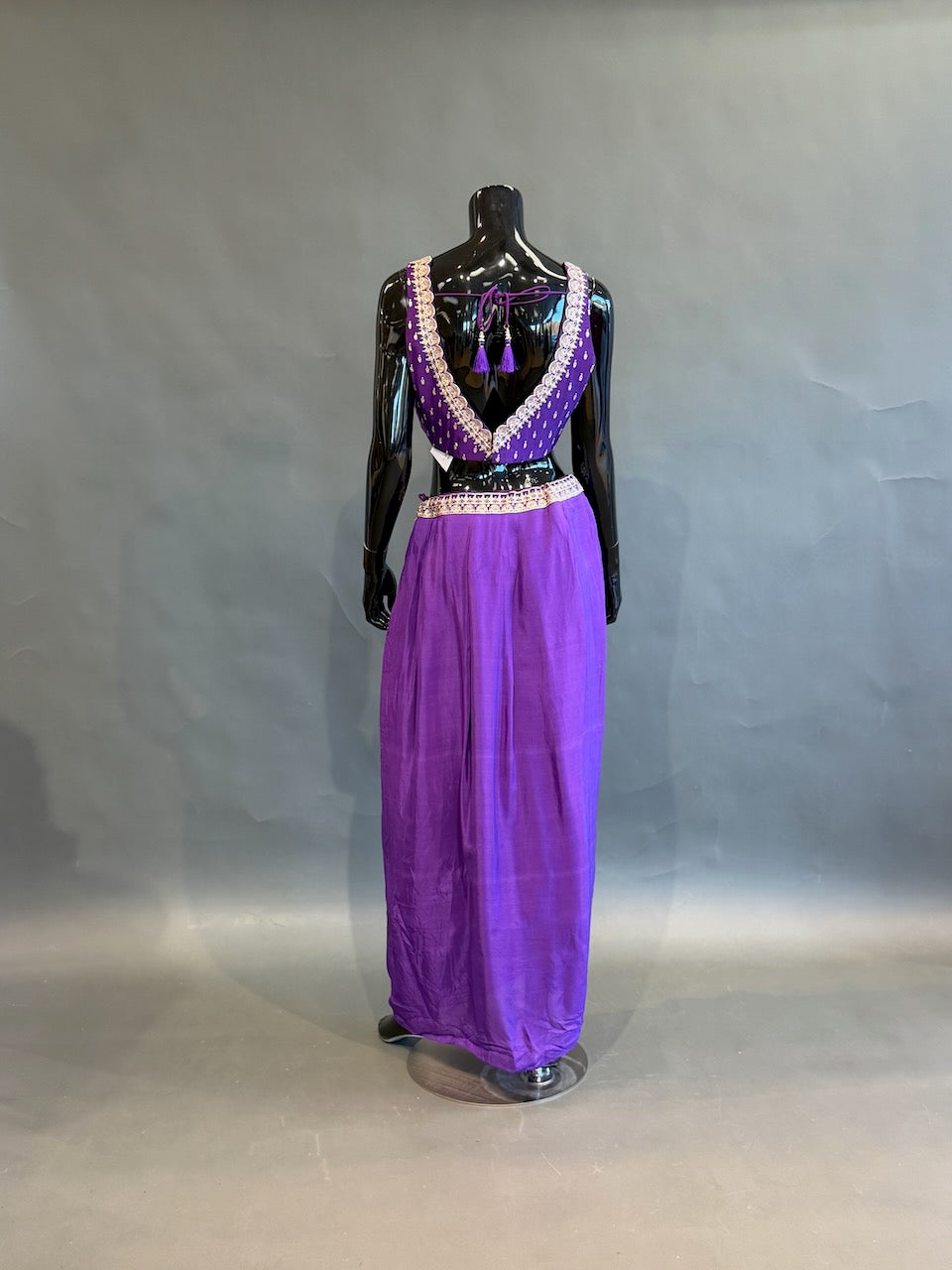 Purple Embellished Cape Fusion Draped Skirt Set