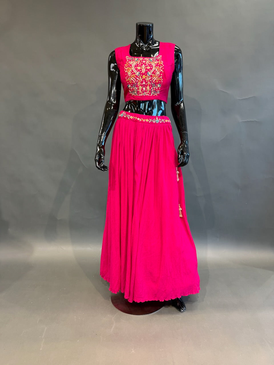 Rani Pink Embroidered Cape Fusion Draped Skirt Set