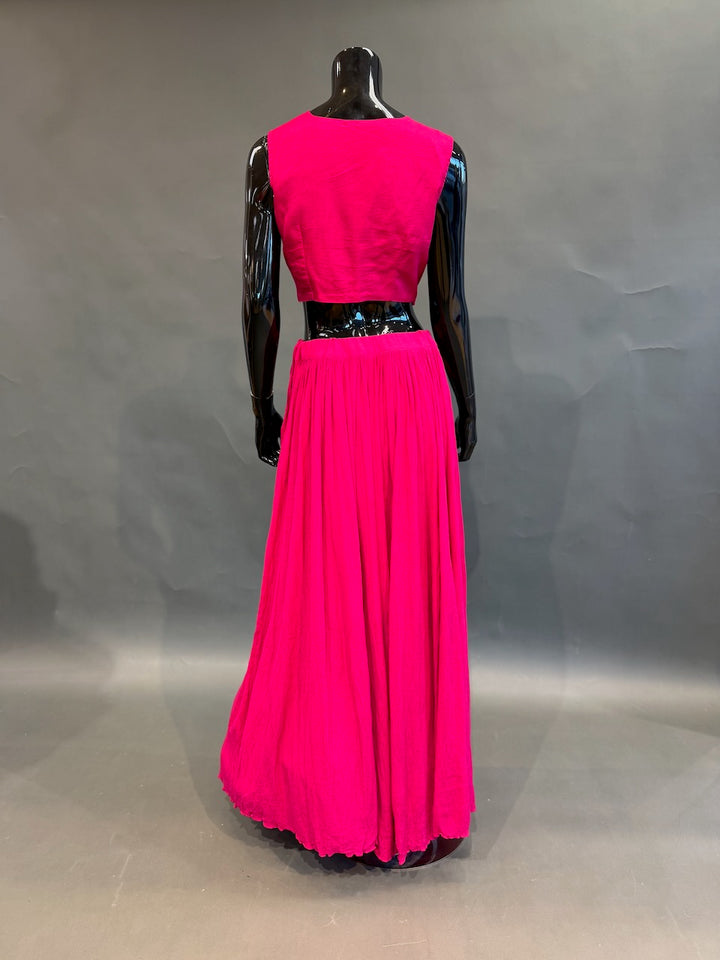 Rani Pink Embroidered Cape Fusion Draped Skirt Set
