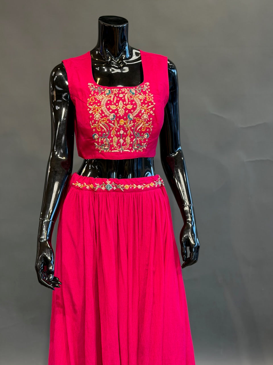 Rani Pink Embroidered Cape Fusion Draped Skirt Set