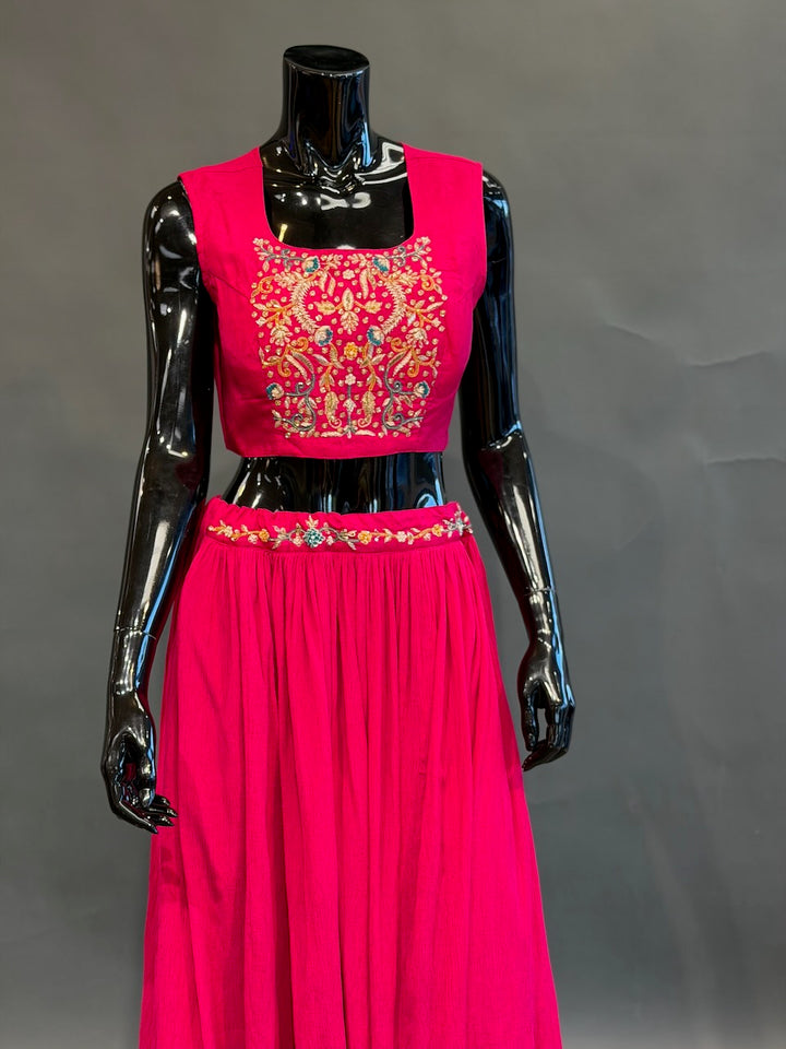 Rani Pink Embroidered Cape Fusion Draped Skirt Set