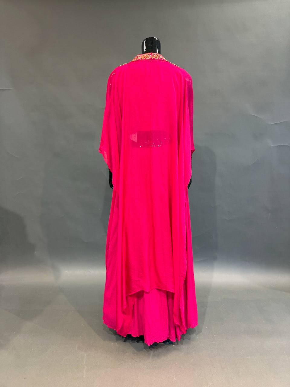Rani Pink Embroidered Cape Fusion Draped Skirt Set