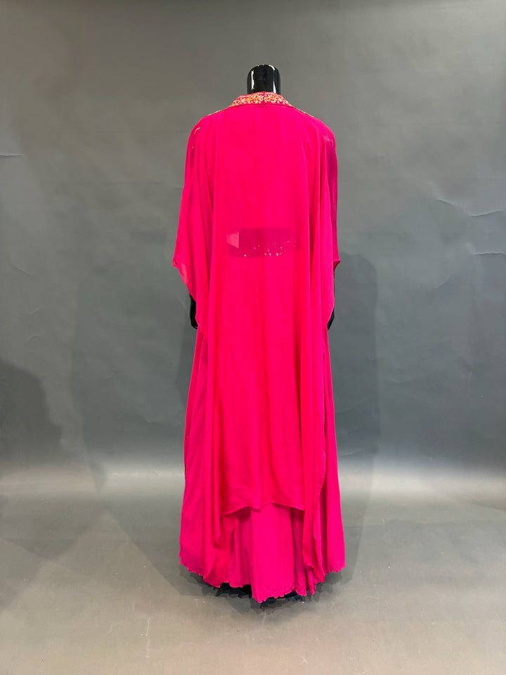 Rani Pink Embroidered Cape Fusion Draped Skirt Set