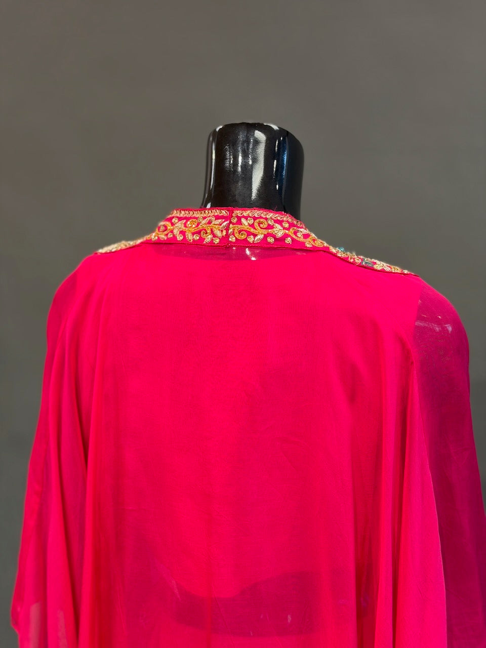 Rani Pink Embroidered Cape Fusion Draped Skirt Set