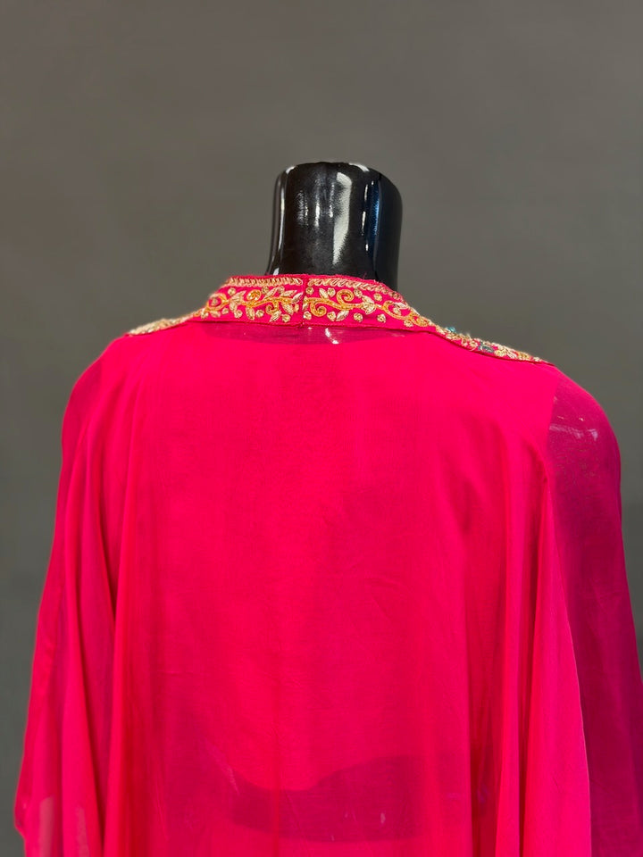Rani Pink Embroidered Cape Fusion Draped Skirt Set