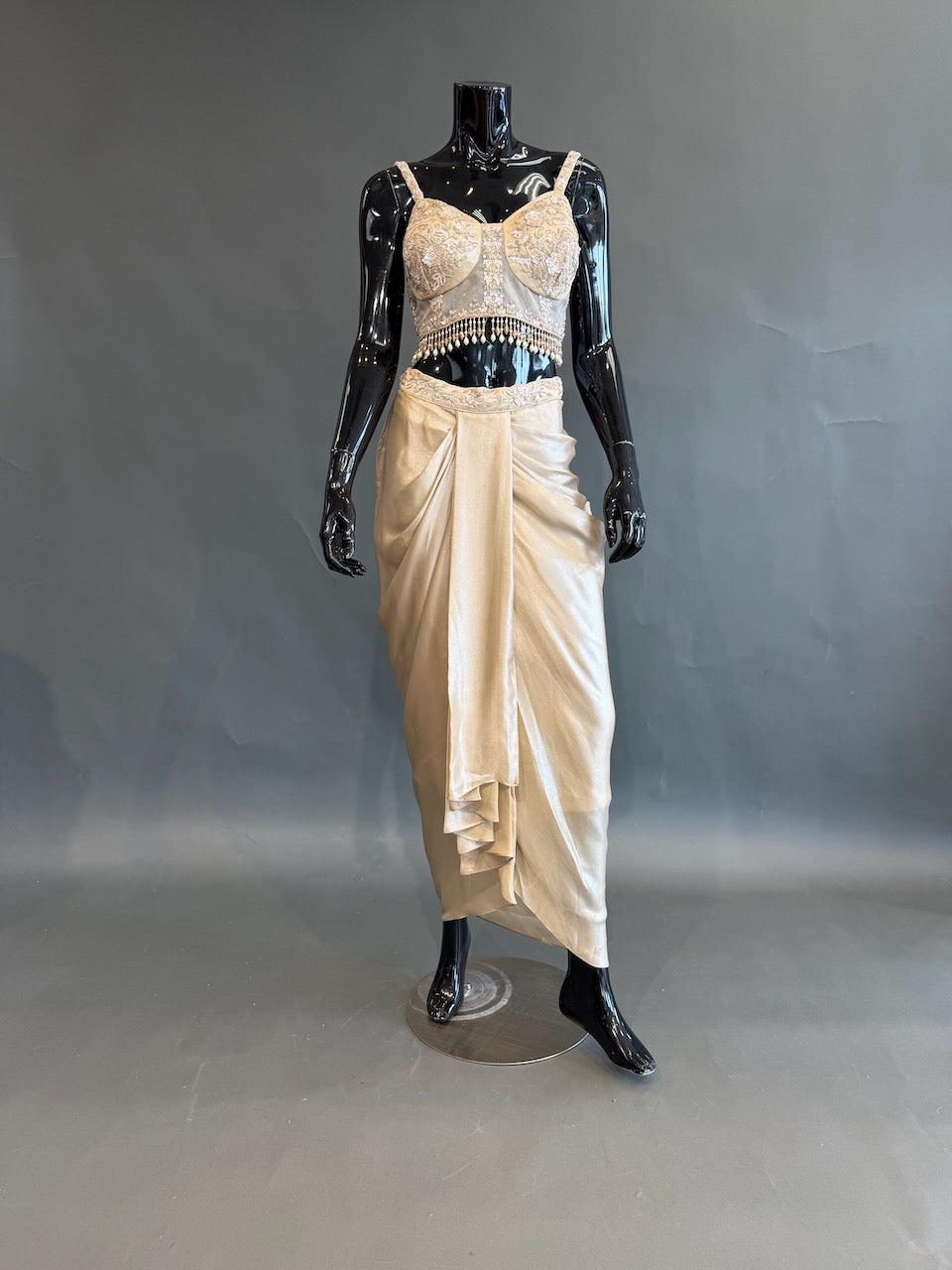 Champagne Gold Embellished Fusion Draped Skirt Set