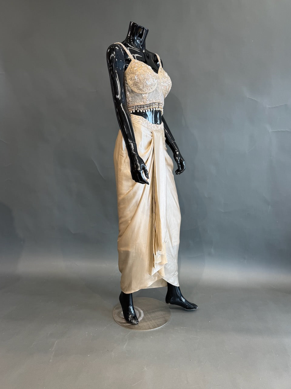 Champagne Gold Embellished Fusion Draped Skirt Set