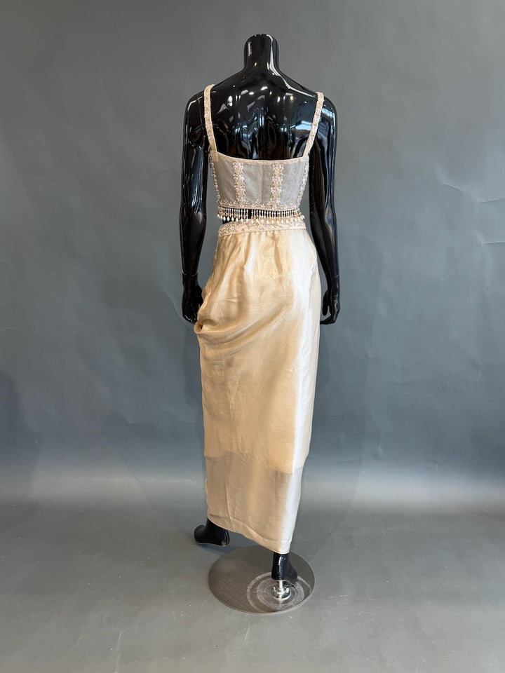 Champagne Gold Embellished Fusion Draped Skirt Set