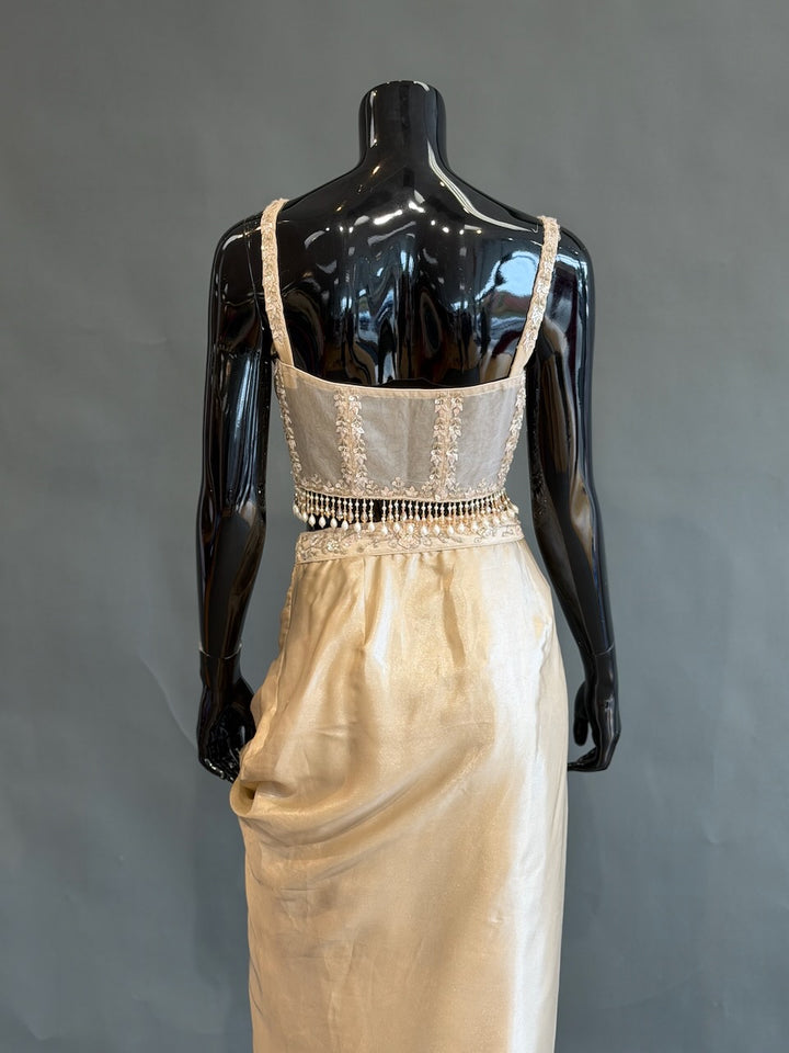 Champagne Gold Embellished Fusion Draped Skirt Set