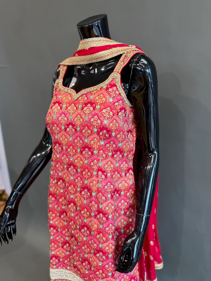 Rani Pink Embroidered Gharara Set