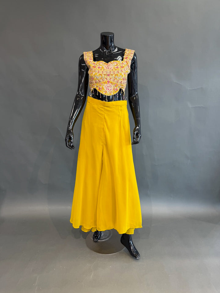 Mustard Yellow Embroidered Sharara Set with a Cape