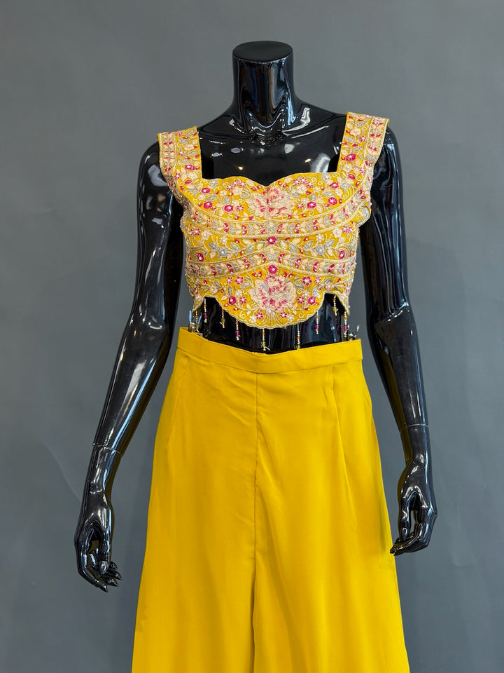 Mustard Yellow Embroidered Sharara Set with a Cape