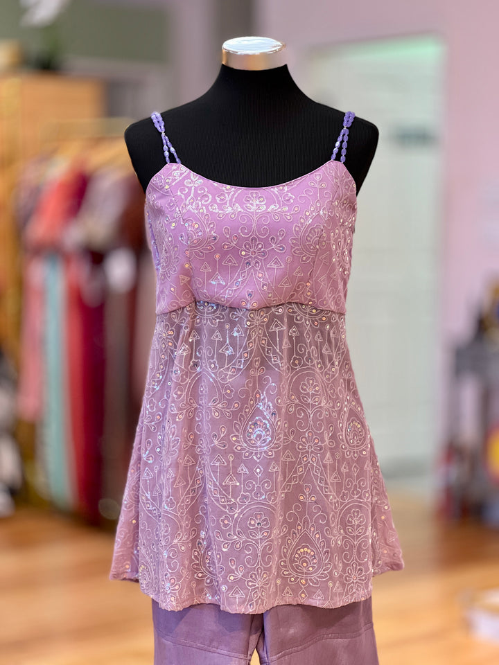 Lavender Sequins Embroidered Gharara Set With Choker Dupatta