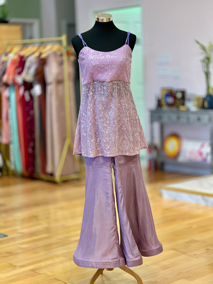 Lavender Sequins Embroidered Gharara Set With Choker Dupatta