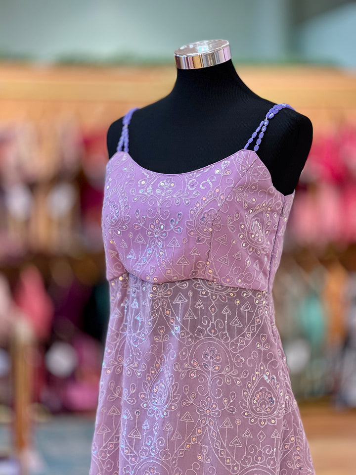 Lavender Sequins Embroidered Gharara Set With Choker Dupatta