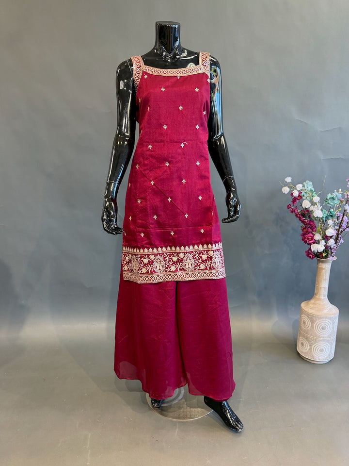 Maroon Red Sleeveless Sharara Set