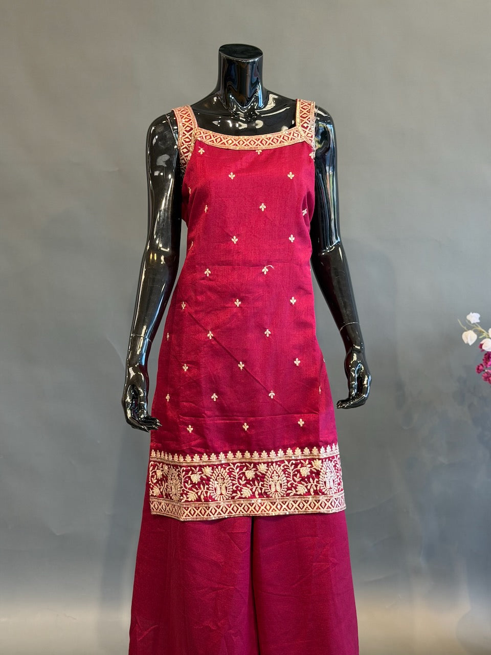 Maroon Red Sleeveless Sharara Set