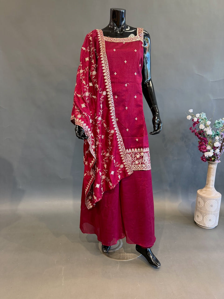 Maroon Red Sleeveless Sharara Set