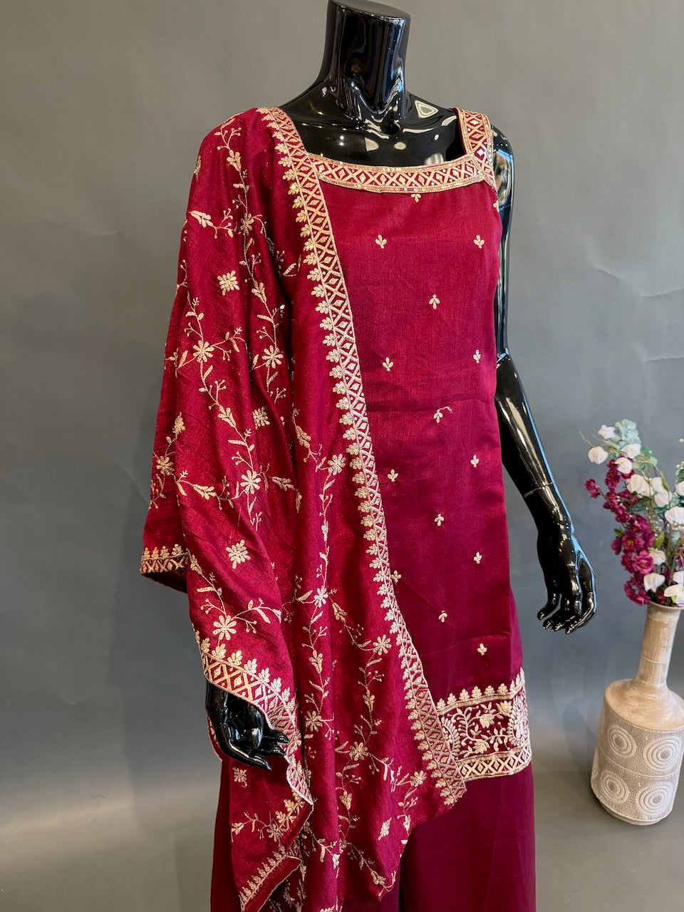 Maroon Red Sleeveless Sharara Set