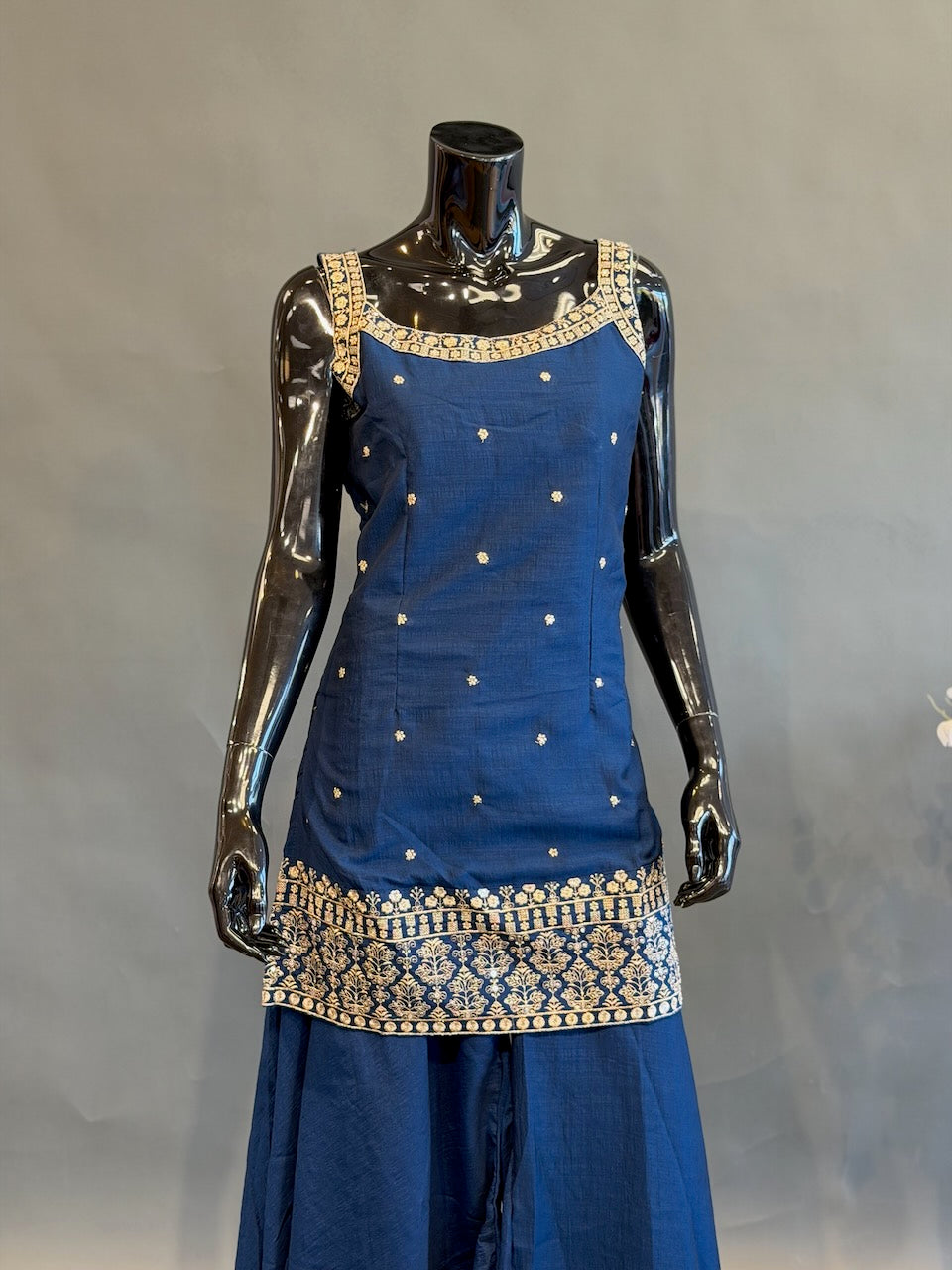 Teal Blue Sleeveless Embroidered Sharara Set