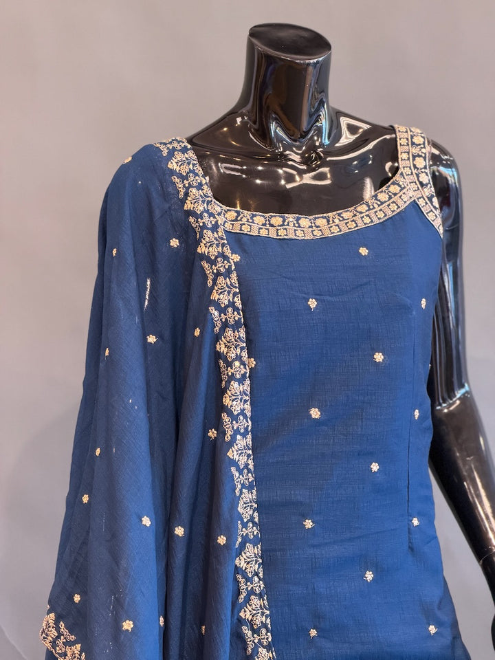 Teal Blue Sleeveless Embroidered Sharara Set