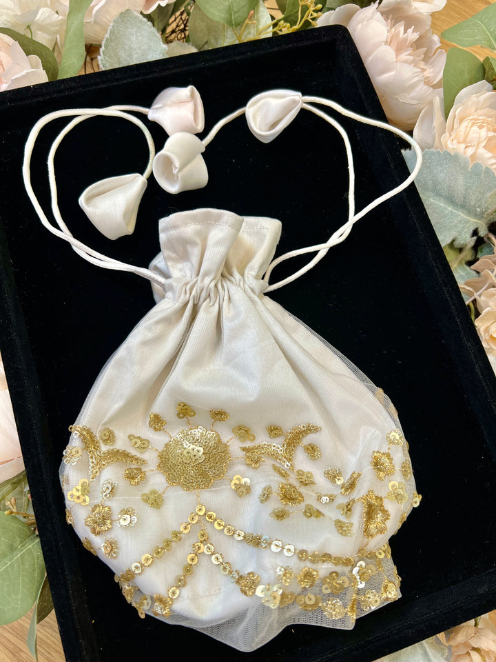 Sequins Work White Potli Bag