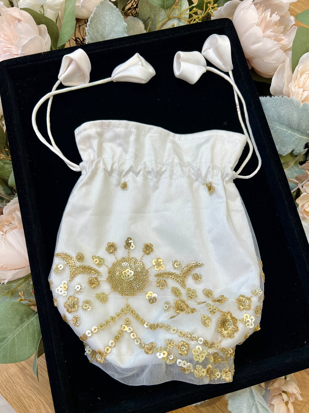 Sequins Work White Potli Bag