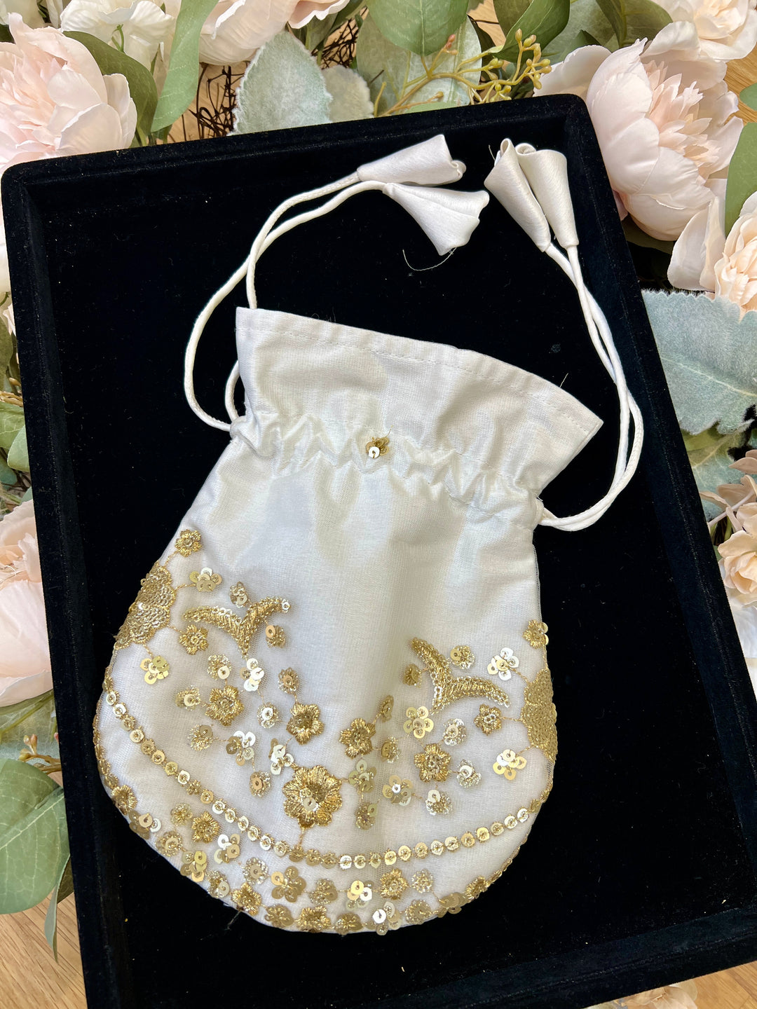 Sequins Work White Potli Bag