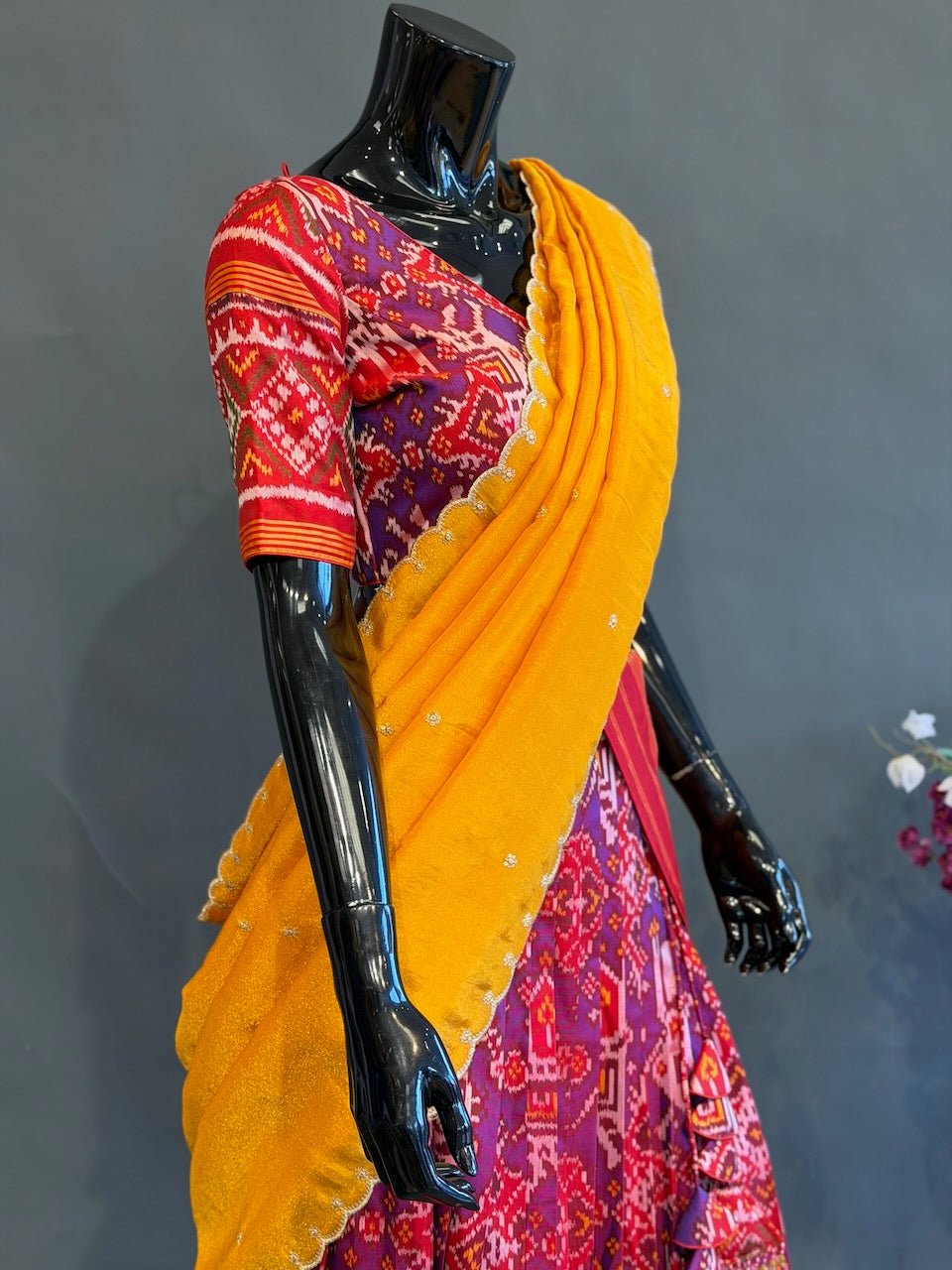 Purple &amp; Mustard Traditional Half Saree Set