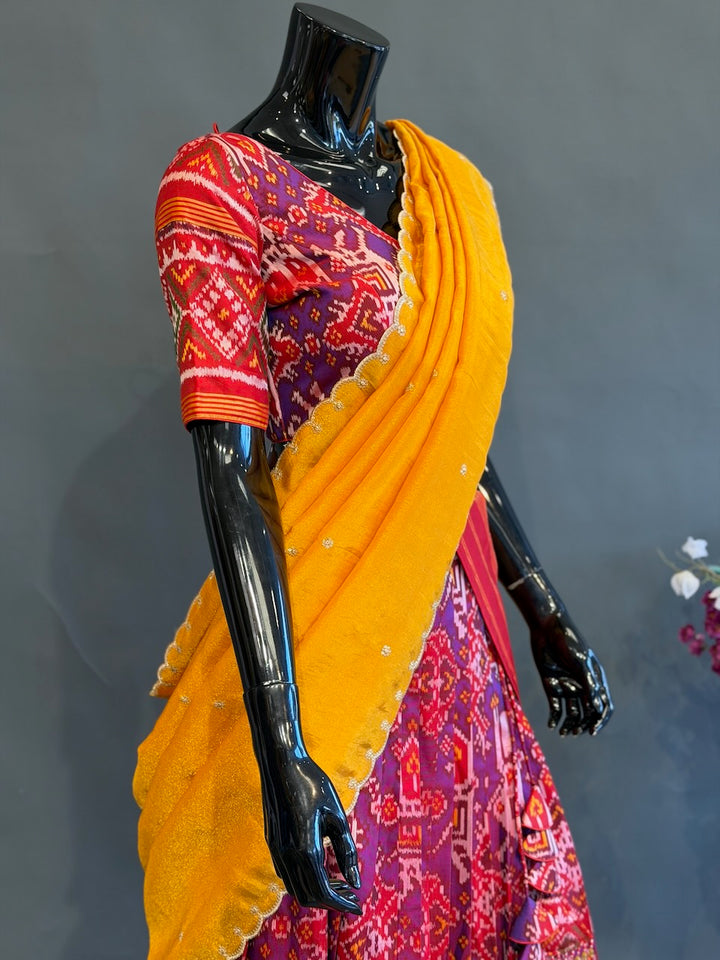 Purple &amp; Mustard Traditional Half Saree Set