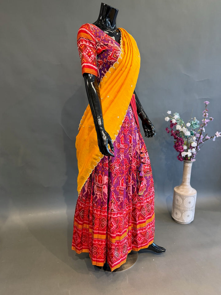 Purple &amp; Mustard Traditional Half Saree Set