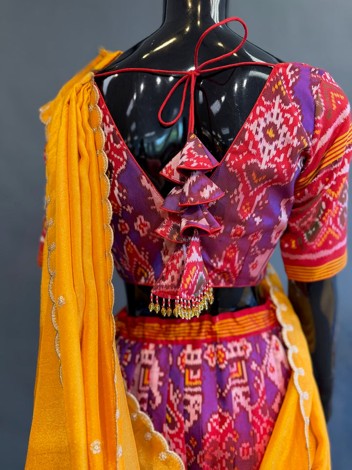 Purple &amp; Mustard Traditional Half Saree Set