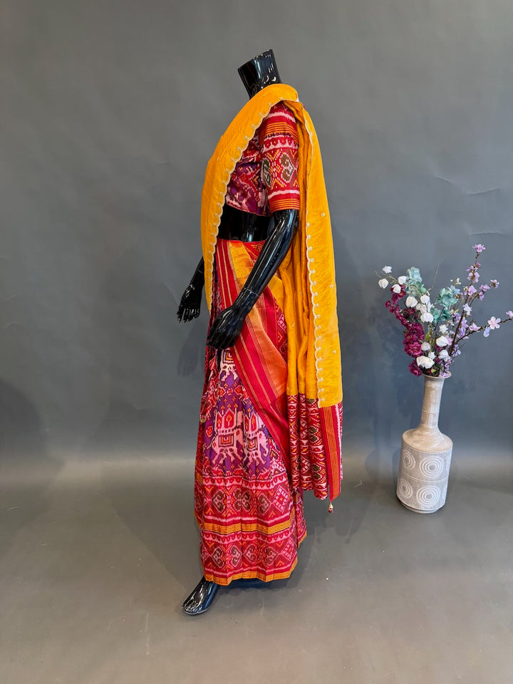 Purple &amp; Mustard Traditional Half Saree Set