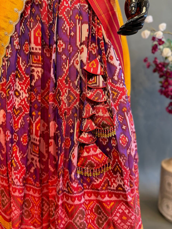 Purple &amp; Mustard Traditional Half Saree Set
