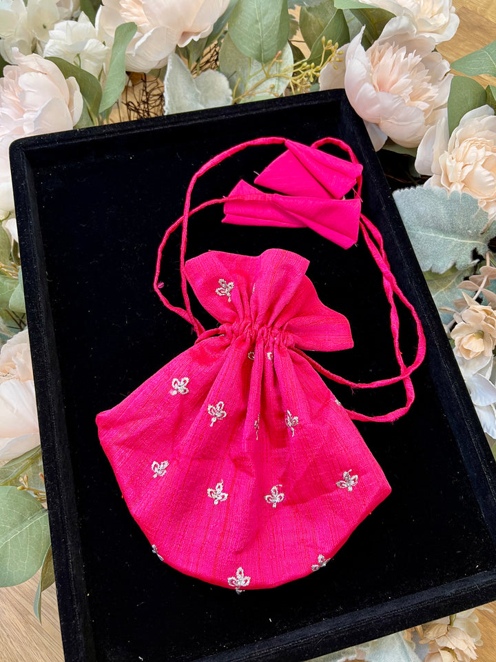 Dark Pink Embroidered Motifs Potli Bag